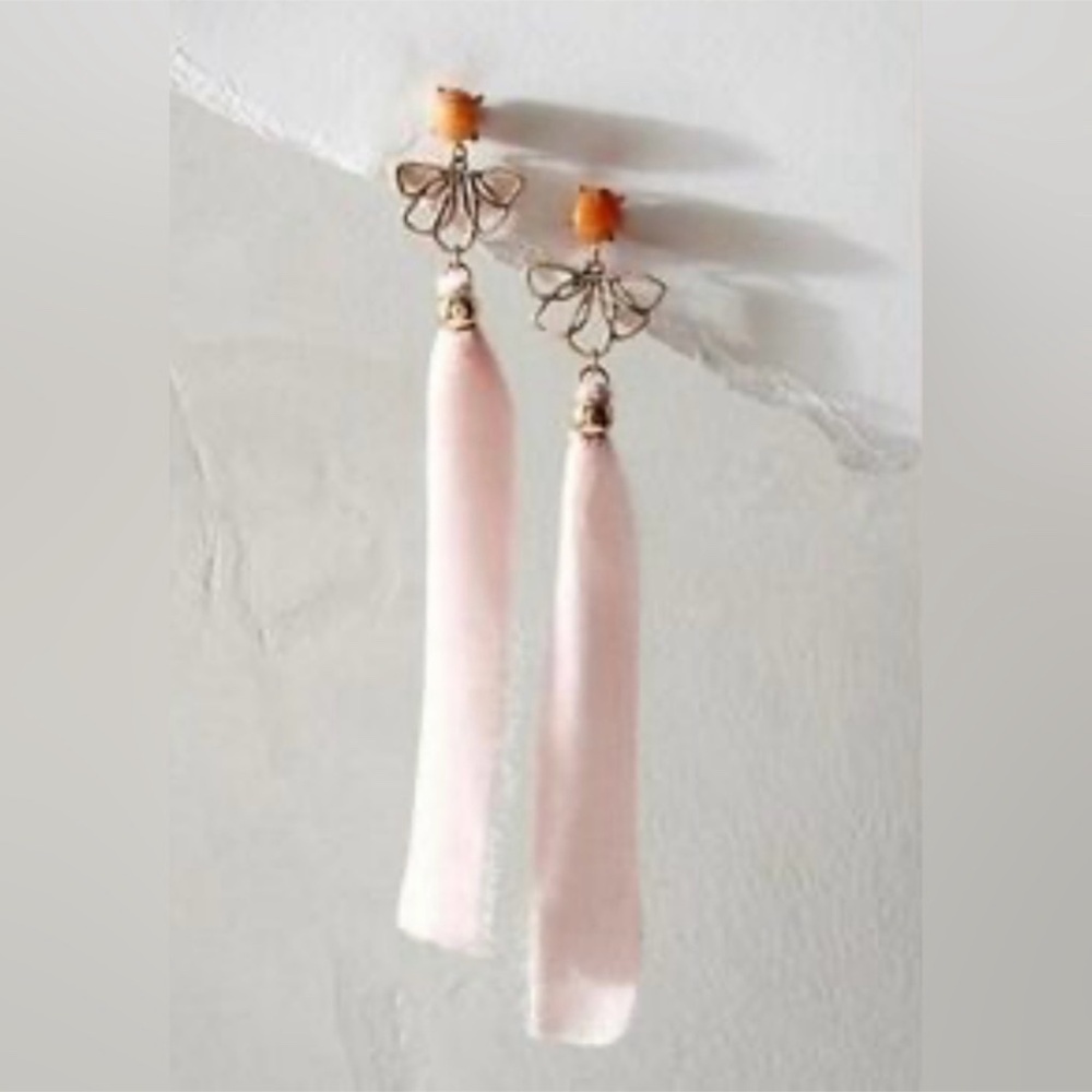 Free People Lulu Blush Pink Dainty Fairy Ribbon Dangle Earrings